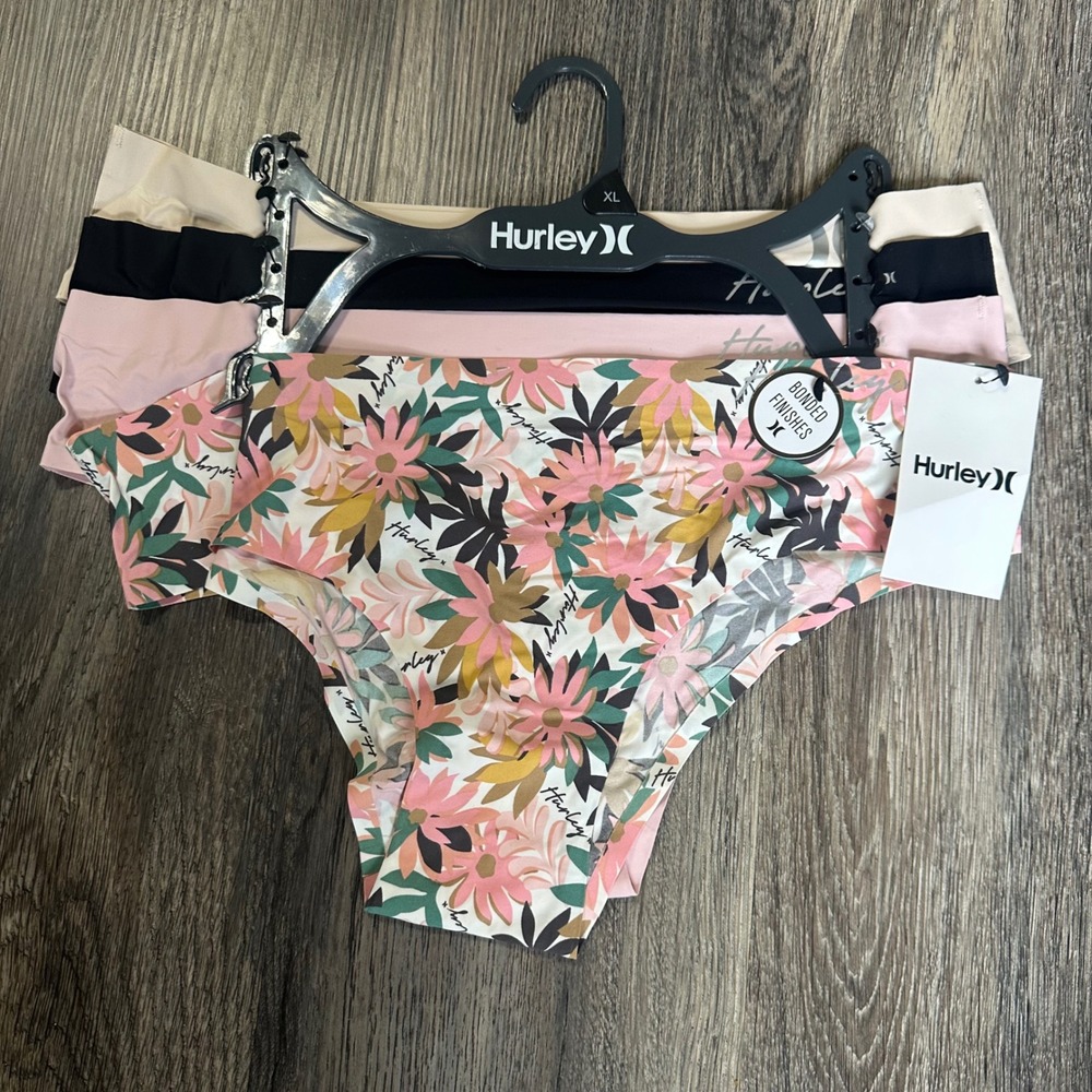 NWT Hurley Womens 4-Pack Bonded Finish Panties XL Floral Black Pink Beige